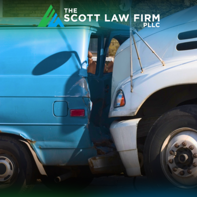 A delivery truck rear-ending a blue van in Vancouver, WA